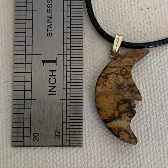Picture Jasper Crescent Moon Face Pendant Necklace Man in the Moon Celestial 20" - Picture 6 of 6